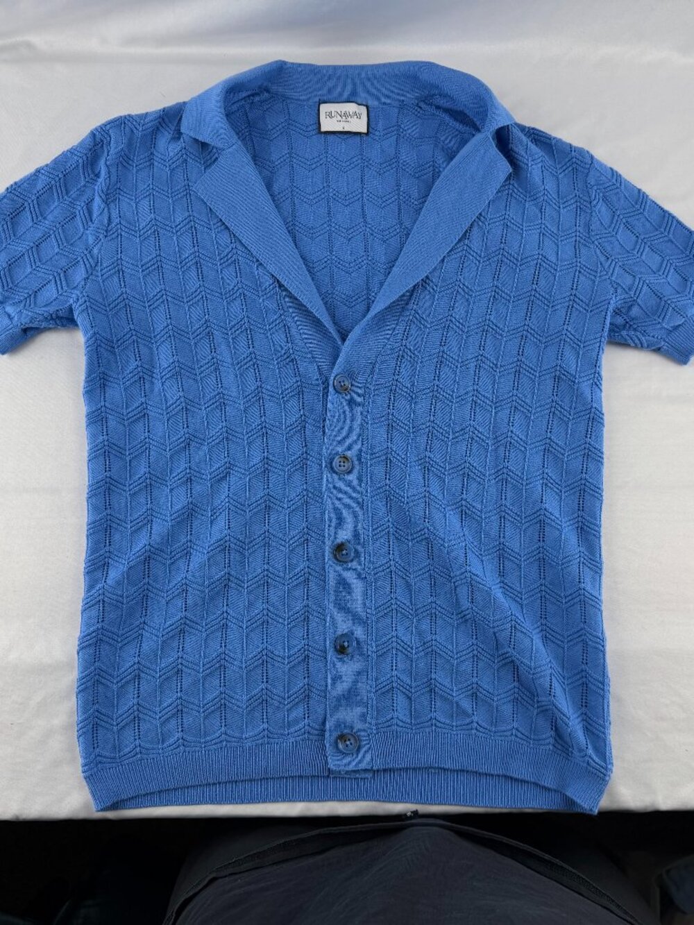 Runaway The Label Blue Knit Short Sleeve Polo Button Up Top Shirt Women Sz S